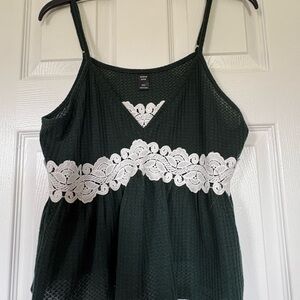 SHEIN Green Lace Trim Top